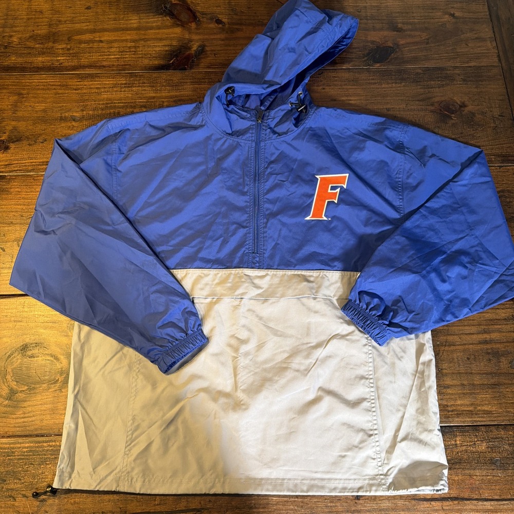 Champion Florida Gators Windbreaker Jacket Large Blue Gray Hooded Pullover NCAA
